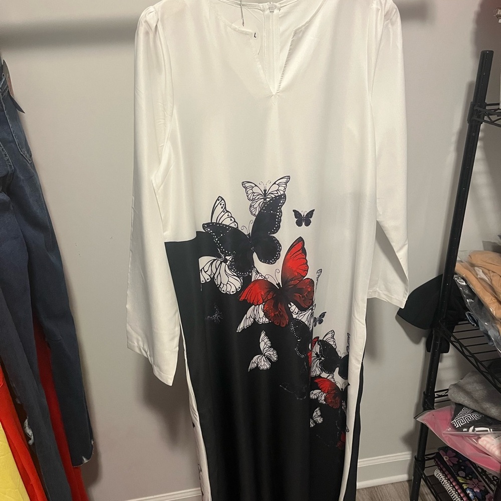 Modest butterfly print dress